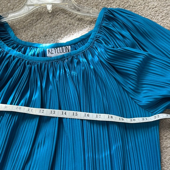 KEYLOUN Blue Pleated Vintage 1970s Maxi House Dress One Size Fits All Retro - Picture 5 of 8